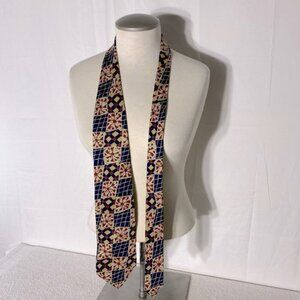 Vintage Boss Hugo Boss Navy Yellow Red Abstract Square Print 100% Silk Tie